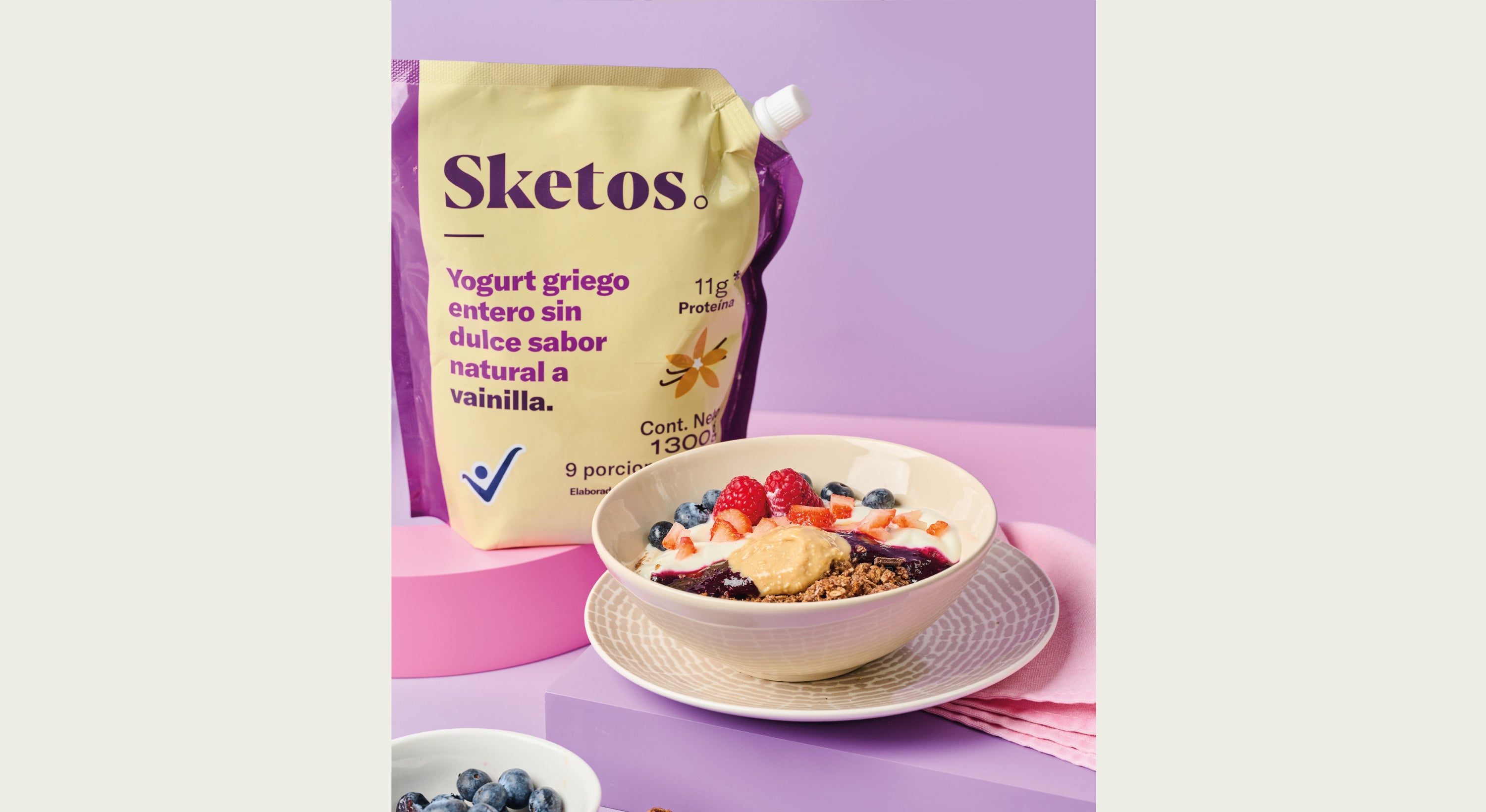 Yogurt Griego Sketos Entero Sabor Vainilla 1300g.